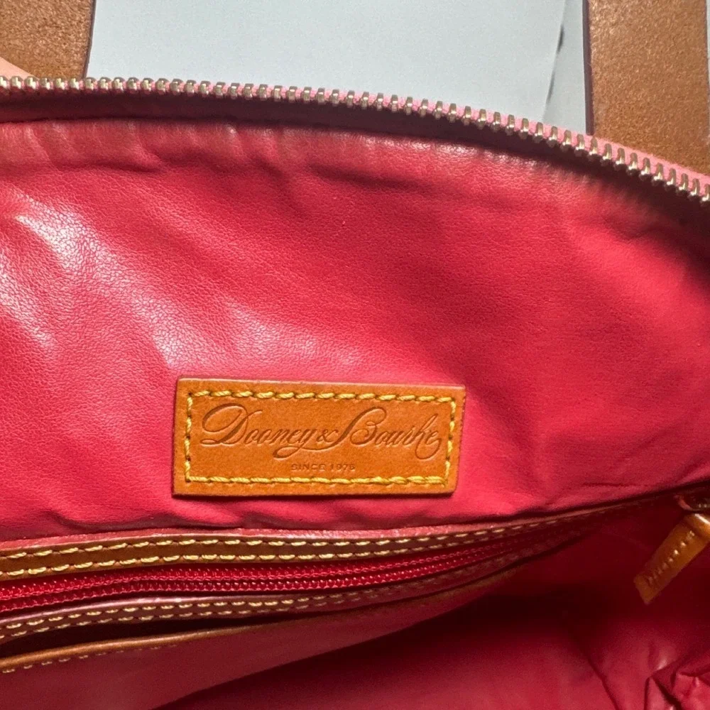Dooney & Bourke Pink Pebble Grain Leather Satchel Bag Brown‎ Trim Dome Handbag